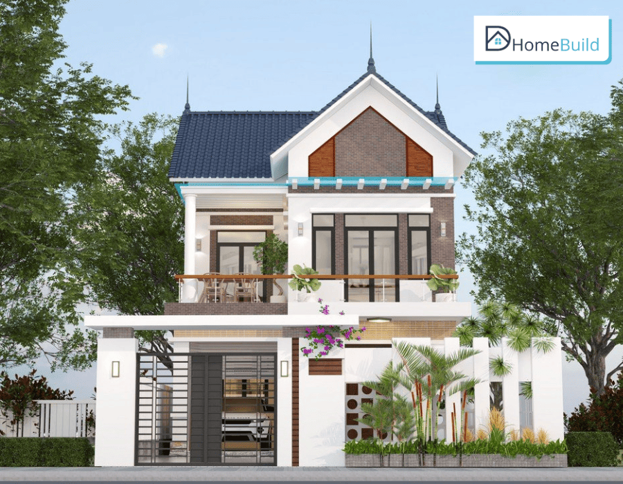 nha mai thai co cho dau xe hoi Mẫu nhà mái Thái đẹp có gara đậu xe hơi trong nhà