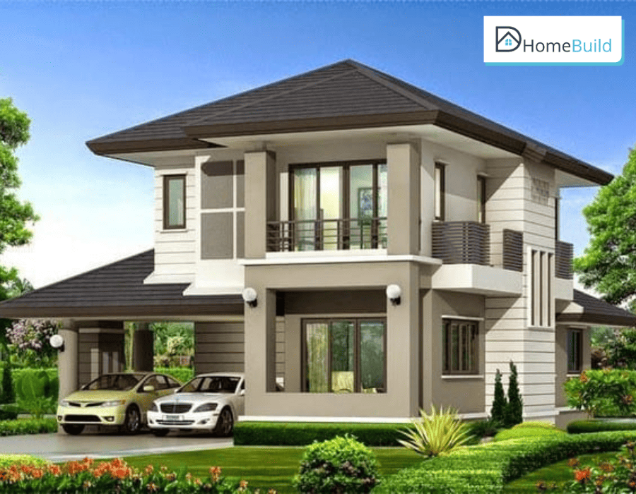 nha mai thai co mai che cho o to Mẫu nhà mái Thái có thiết kế chỗ đậu xe hơi rỗng rãi